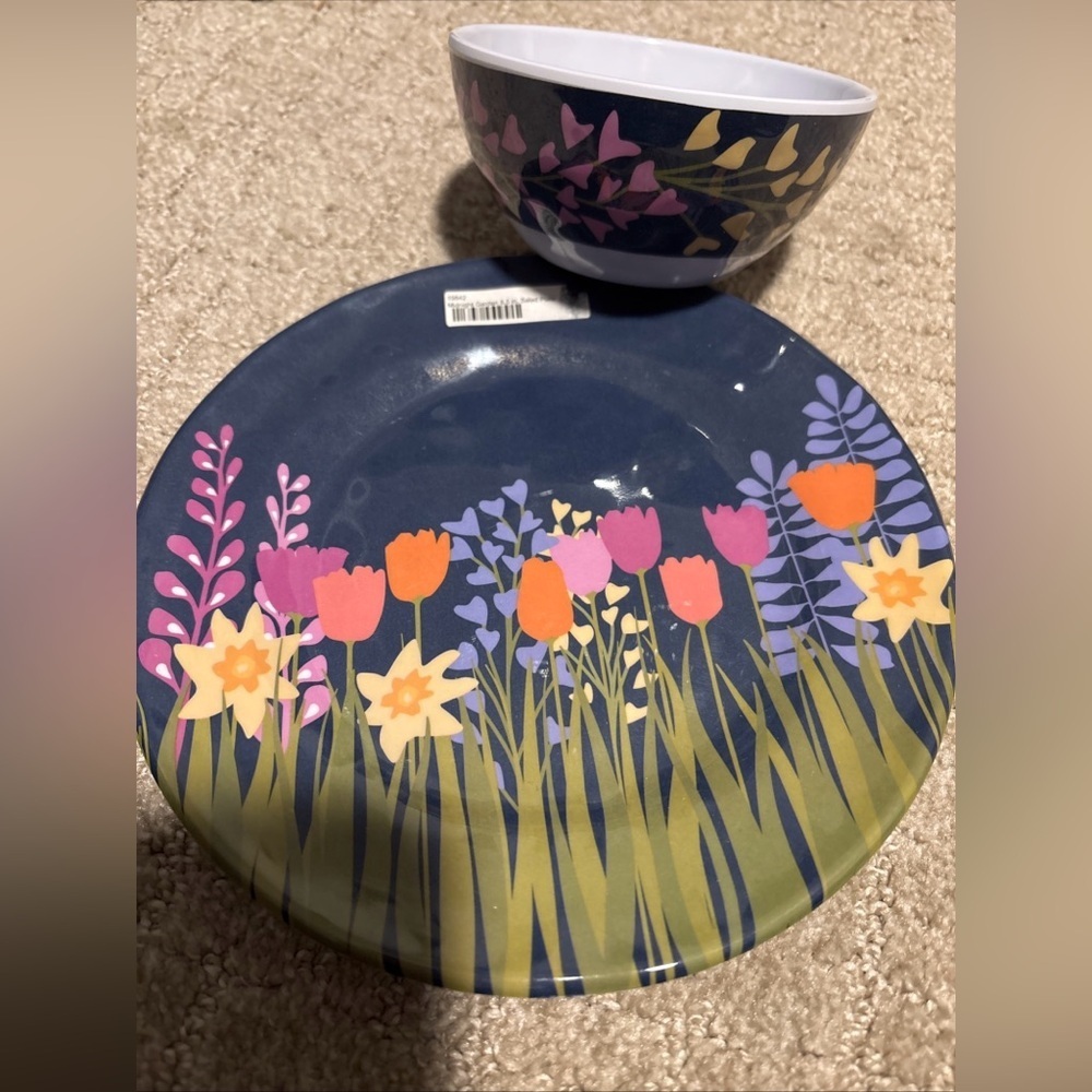 Merritt Midnight Garden Kate Nelligan 1, 8.5” Salad Plate & 1, 4.75 Dipping Bowl